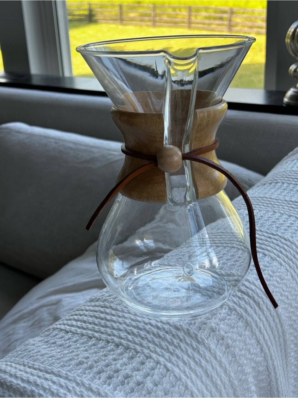 Chemex Glass Pour-Over Coffee Maker with Wood Collar - Clear Glass, Brown Tie